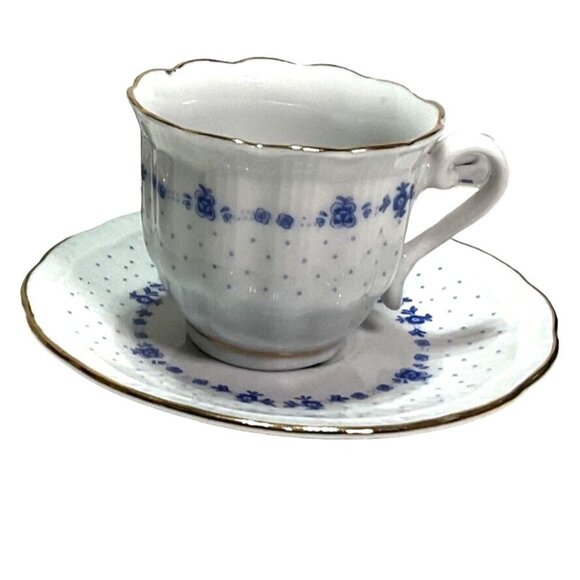 Bell Epoque China Tea Cup & Saucer Set of 4 Blue Corn Flowers Porcellane Macroni - Picture 2 of 6